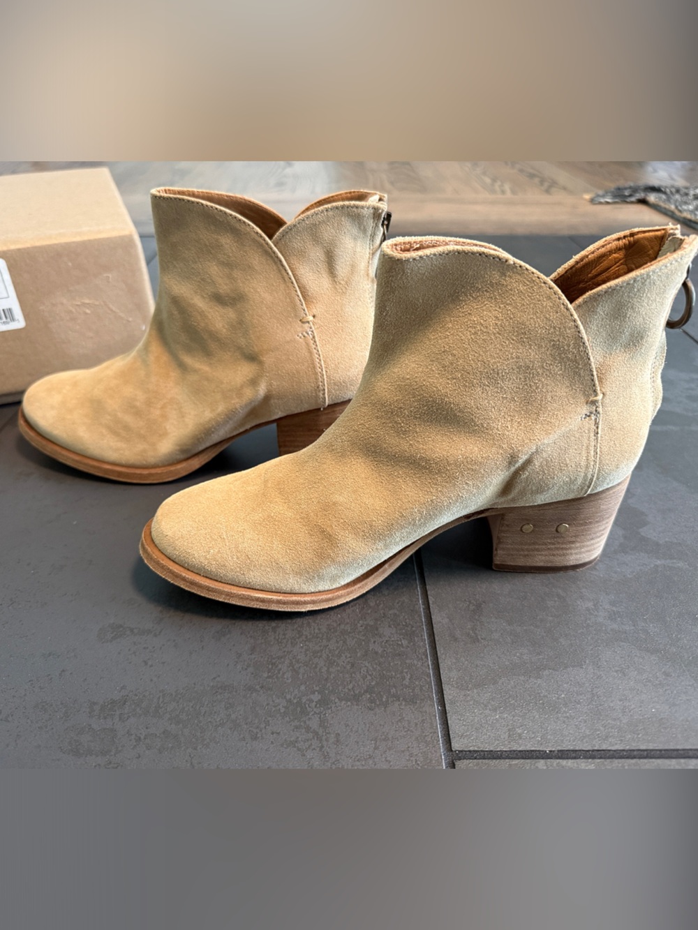 Beek Eagle Stone Ankle Booties with Stacked Heel